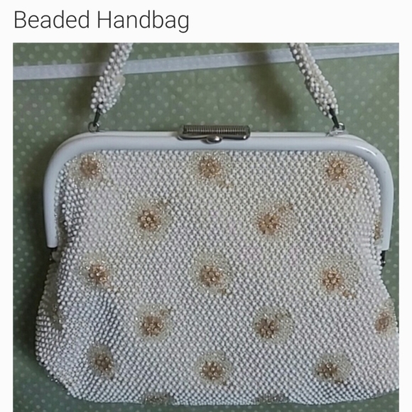 Vintage Beaded Handbag 1960's Cream and Gold Beaded Top Handle Bag Rever… - Picture 2 of 10